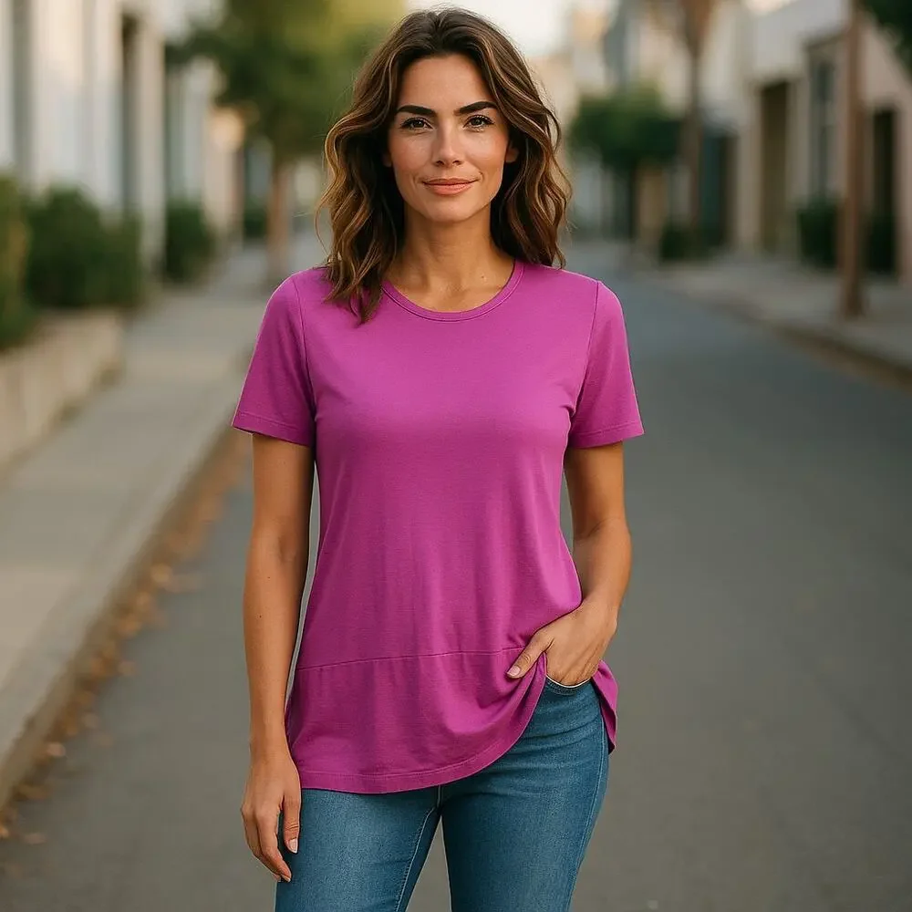 LOGO Lori‎ Goldstein Womens Top Size XS Scoop Neck Asymmetric Satin Hem Purple